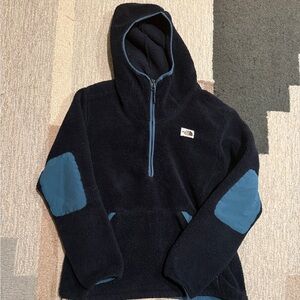The North Face Black Sherpa Fleece Half-Zip with Teal Trim